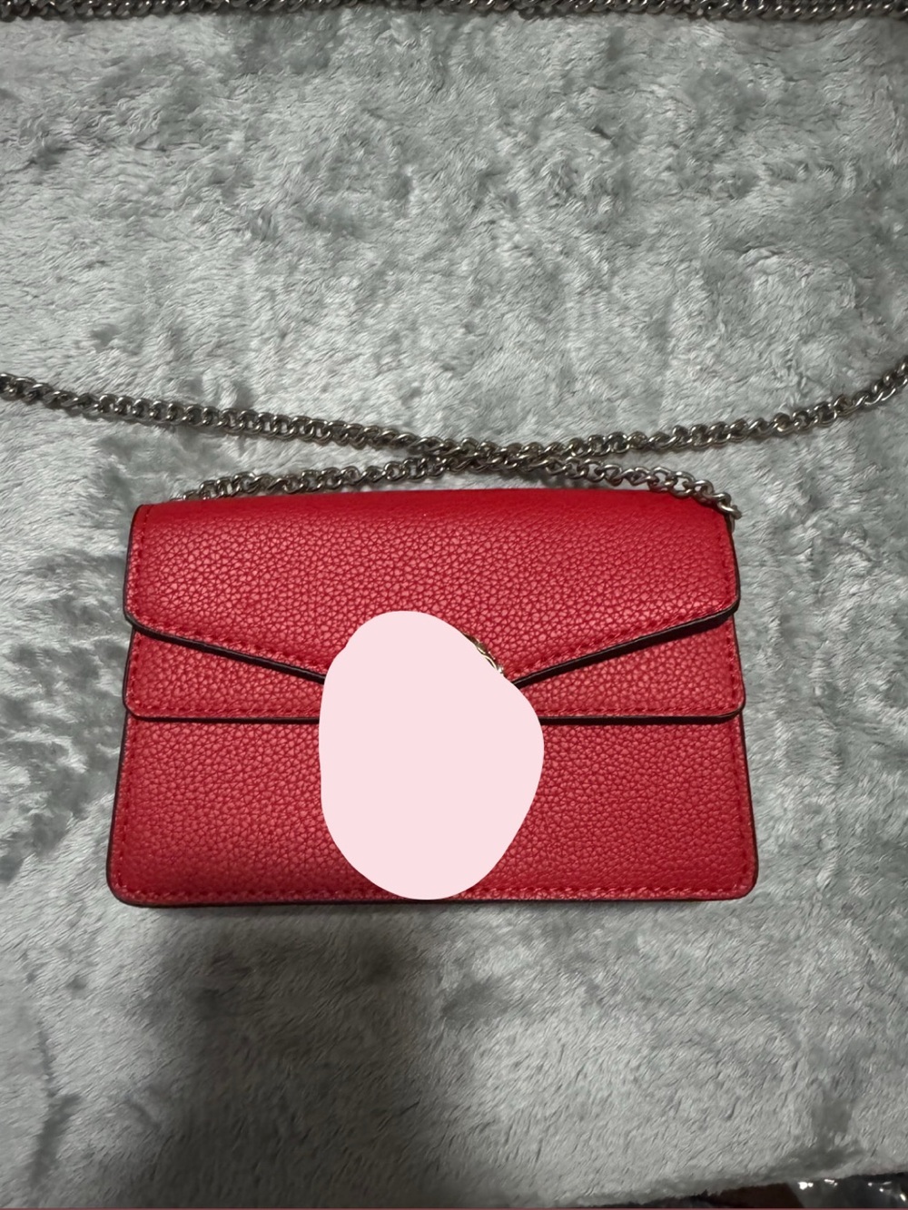 Red Pebbled Leather Crossbody Bag with Chain Strap